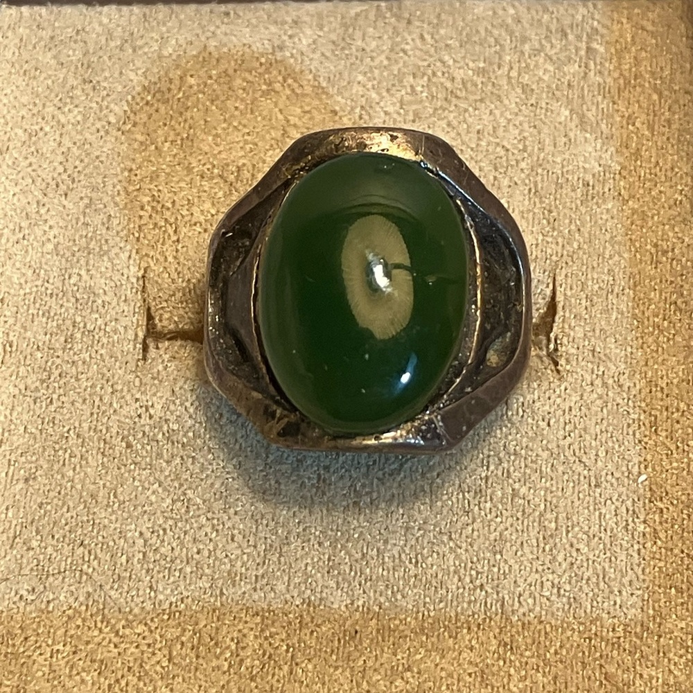 GUVC Modern Green Cabochon Sterling-Style Women's Statement Ring Sz 5 1/2-5 3/4